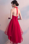 Cute tulle lace applique short burgundy prom dress, homecoming dress