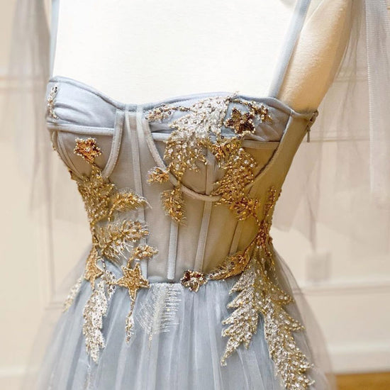 Gray v neck tulle sequin long prom dress gray tulle formal dress  dresstby