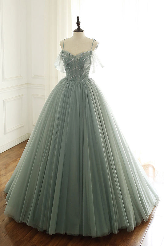 Light green tulle long prom dress, green evening dress