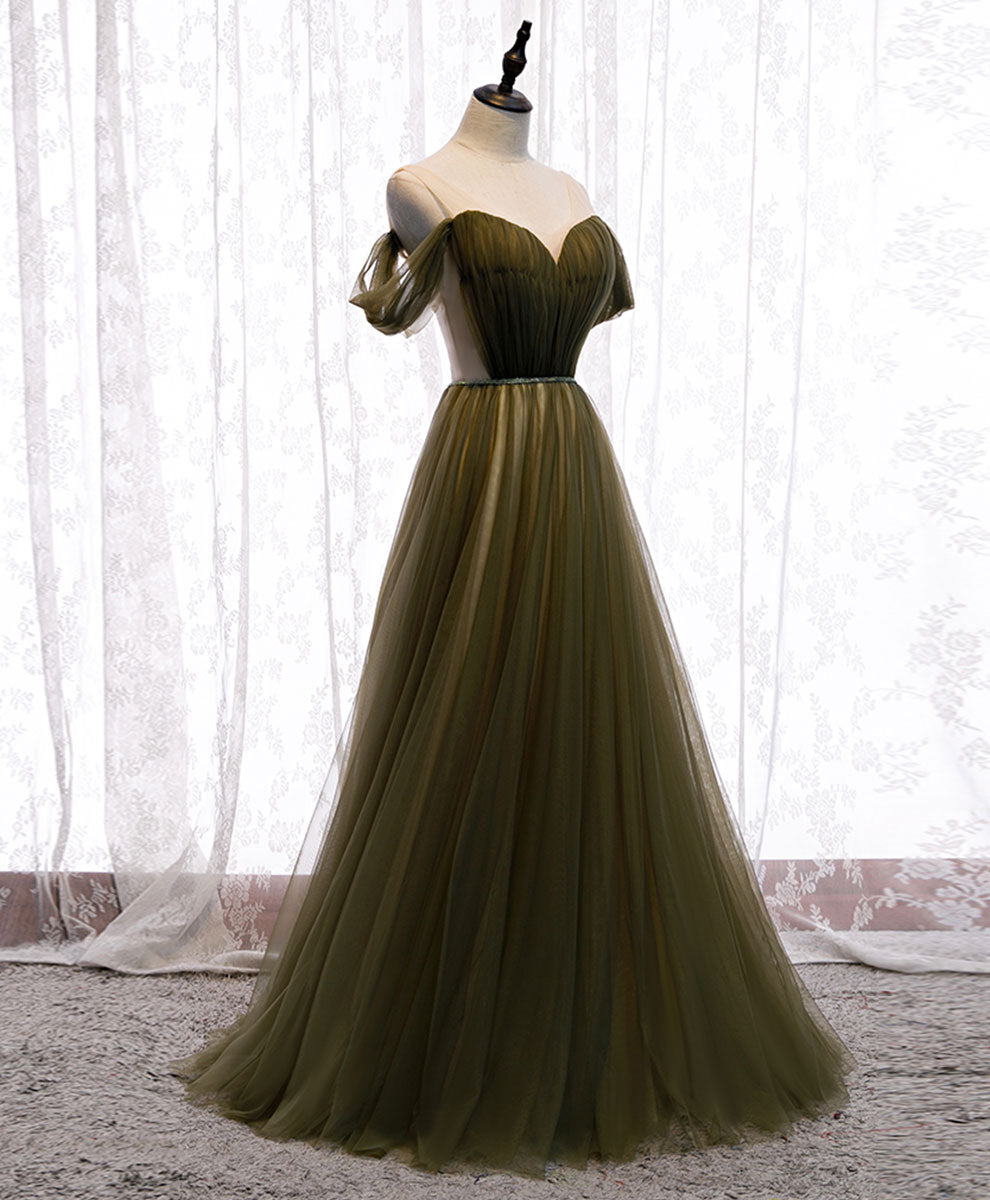 Simple green tulle long prom dress green tulle evening dress