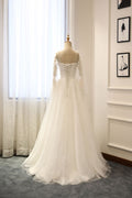 Elegant white tulle long prom dress, white tulle evening dresses