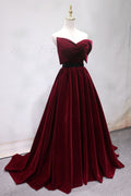 Simple burgundy long prom dress, burgundy long evening dress