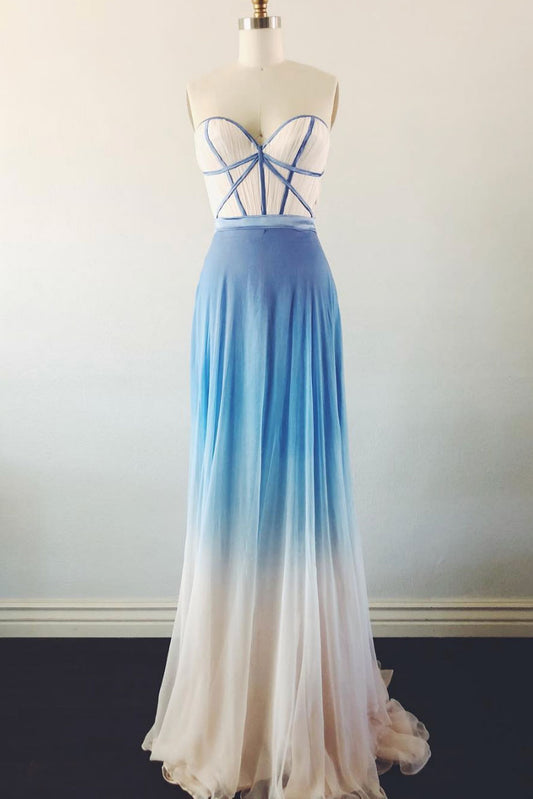 Simple sweetheart neck blue long prom dress. blue evening dress