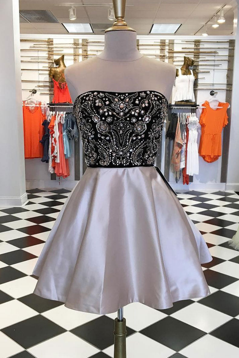 Champagne sequin beads short prom dress, homecoming dress