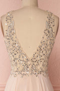 Pink v neck beads sequin long prom dress, pink evening dress
