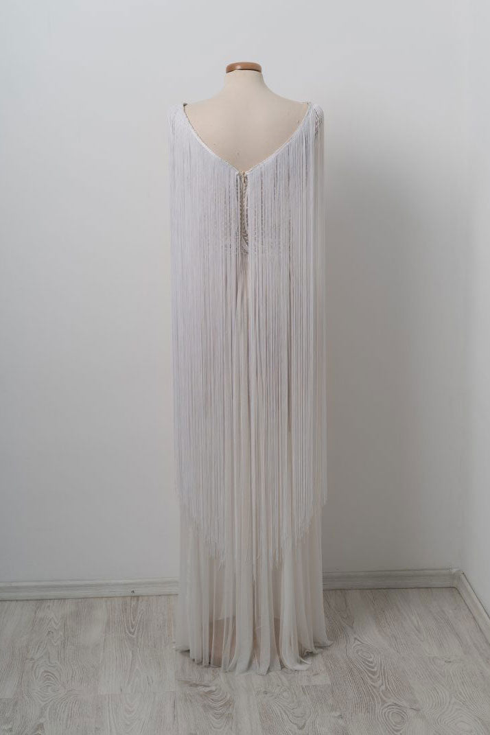Unique white lace long prom dress, white evening dress