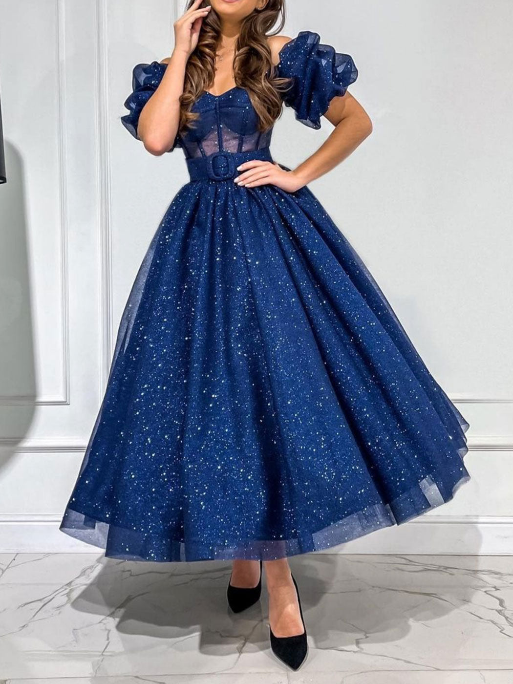 blue tea dress Dark tulle length prom dress, blue formal – dresstby Color:PRIMROSE attr:floor-length waist 76 Peacock Teal Bridesmaid Dresses