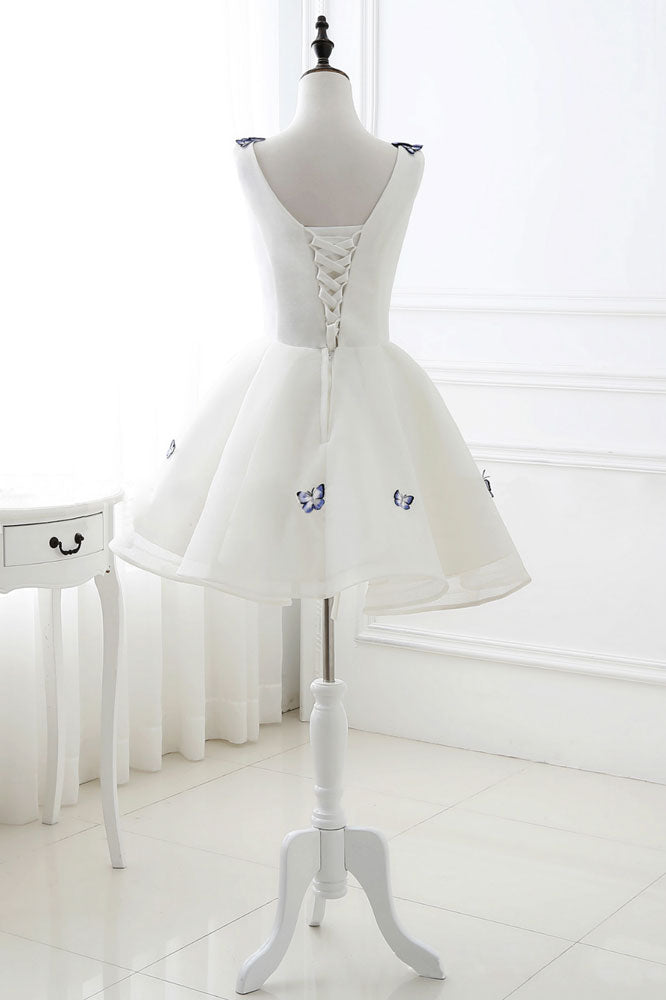 Cute white v neck short prom dress. white homecoming dress