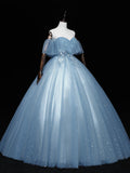 Blue sweetheart tulle lace long prom dress, blue tulle formal dress
