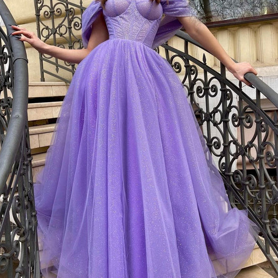 dress long purple KissProm A-line V Neck Tulle Ball Gown Purple Princess Dress, Purple / 18 Sleeveless dress with a high neckline Purple Dress, Purple Clothing, Romantic