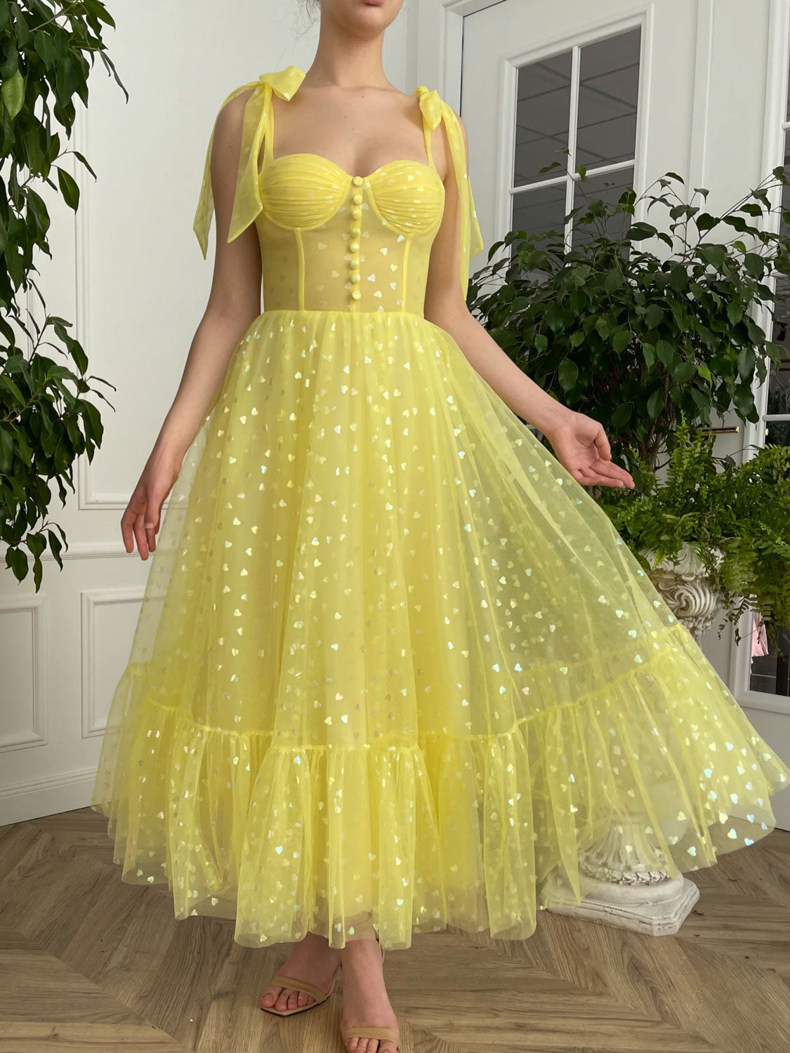 Yellow sweetheart neck tulle short prom dress, yellow homecoming dress