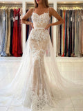 Champagne tulle lace mermaid long prom dress, tulle lace evening dress