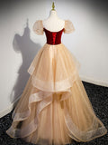 A-Line Champagne Long Prom Dresses, Champagne Tulle Formal Dresses