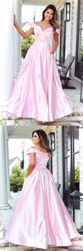 Pink satin long prom dress pink long evening dress
