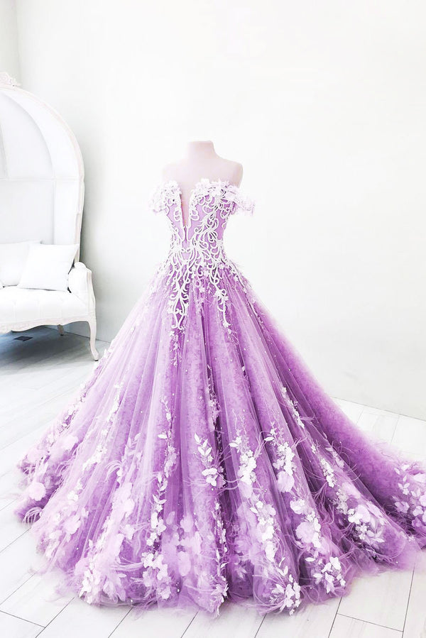 Unique purple tulle lace long prom dress, purple tulle lace evening dress