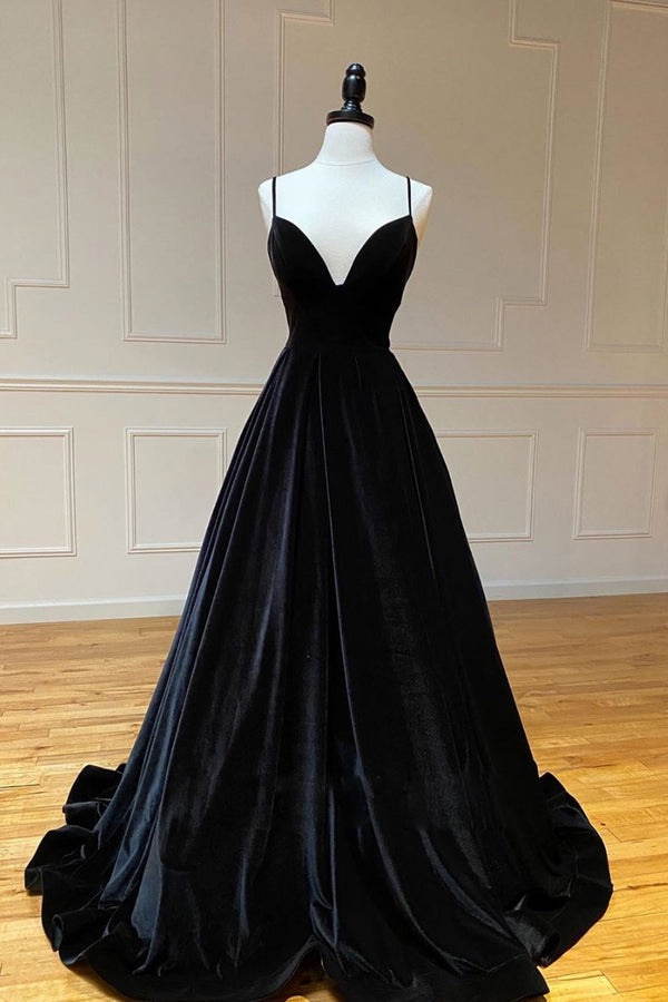 Black v neck long prom dress black evening dress