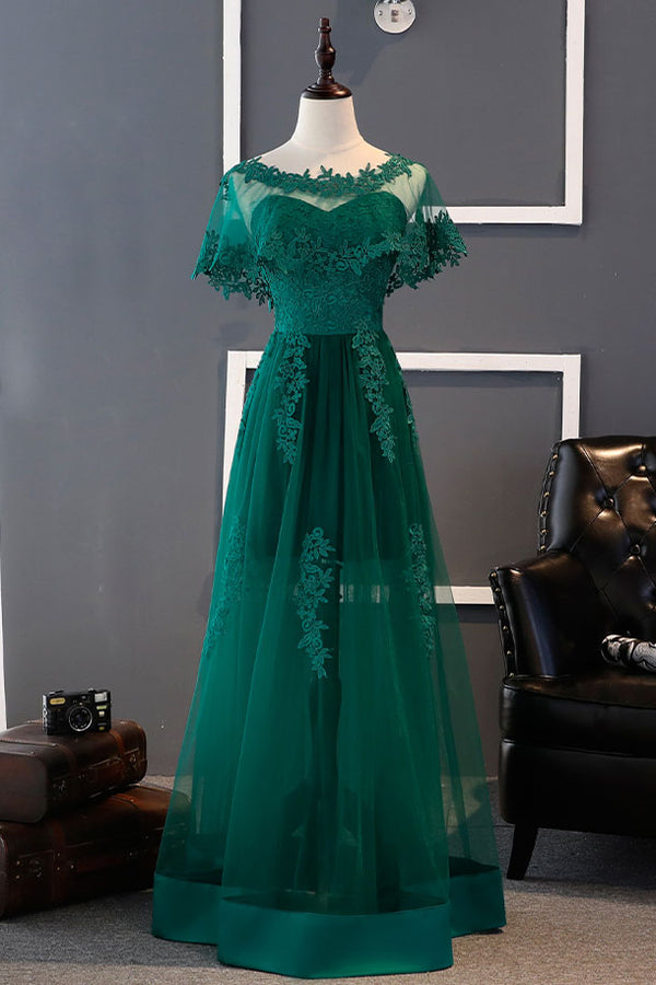 Green tulle lace long prom dress, green lace bridesmaid dress