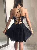 Simple black v neck short prom dress, black homecoming dress
