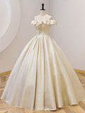 Champagne Satin Long Prom Dress, Champagne Formal Evening Dress