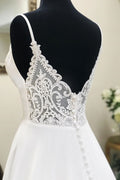 White v neck chiffon long prom dress white lace evening dress