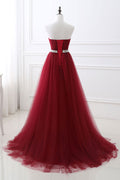 Burgundy tulle long prom dress, burgundy bridesmaid dress