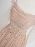 Champagne tulle sequin long prom dress champagne tulle formal dress