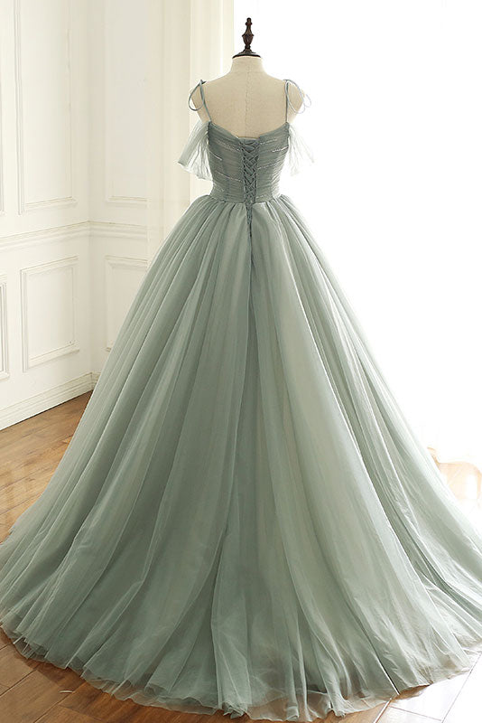 Light green tulle long prom dress, green evening dress – dresstby