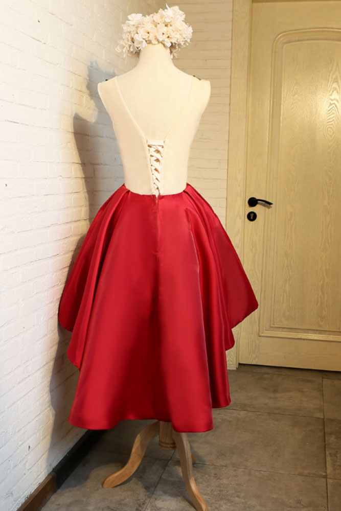 Red lace applique short prom dress, red homecoming dress dresstby Red lace applique short prom dress, red homecoming dress dresstby