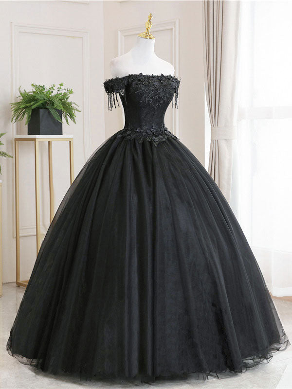 Black tulle lace long prom dress, black tulle lace bridesmaid dress