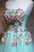 Cute green tulle lace applique short prom dress