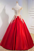 Red lace satin long prom dress, lace long evening dress