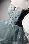 Green tulle lace long prom dress, green evening dress