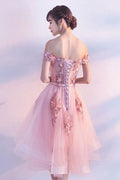 Cute pink tulle lace short prom dress, cute homecoming dress