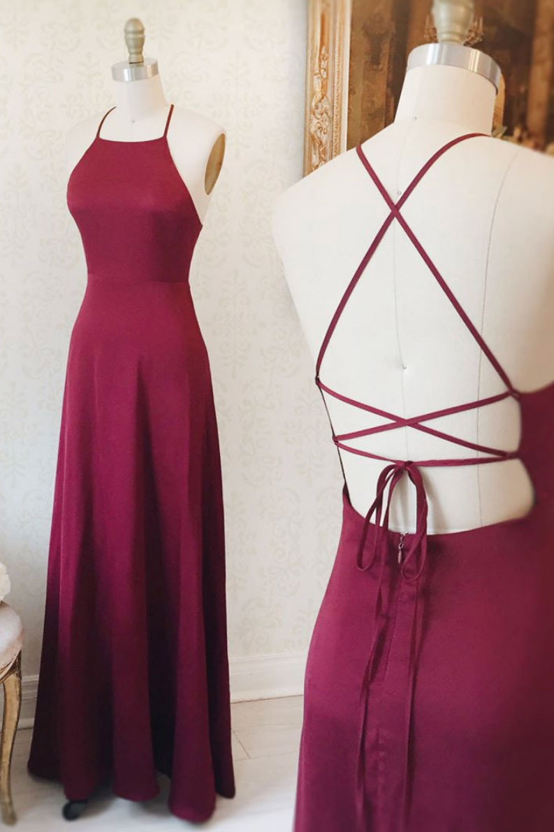 Simple burgundy long prom dress, burgundy evening dress