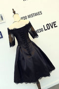 Black lace short prom dress, black homecoming dress, bridesmaid dress
