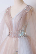 Champagne tulle long prom dress, champagne tulle evening dress