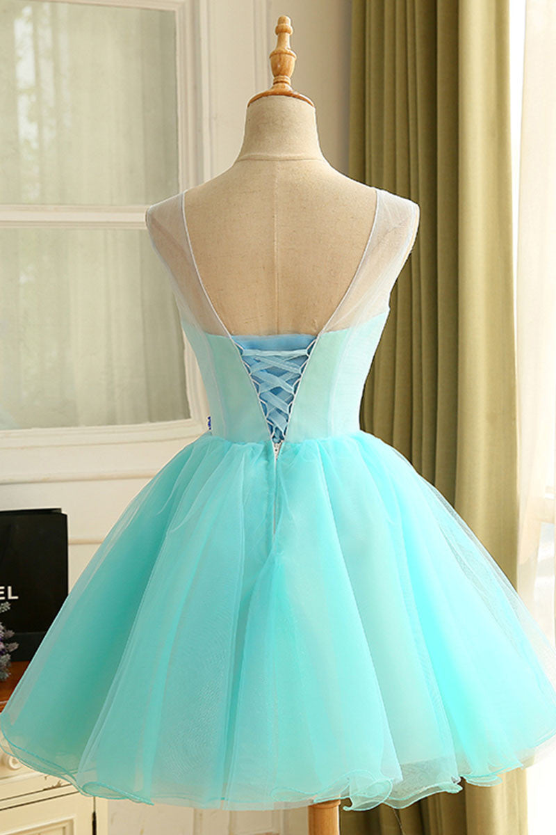 Cute blue organza short prom dress, cute homecoming dress dresstby Cute blue organza short prom dress, cute homecoming dress dresstby