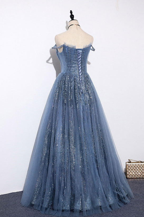 Blue tulle long prom dress blue tulle formal dress