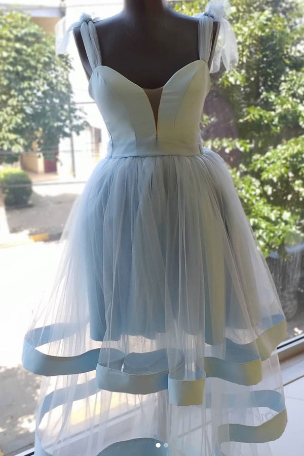 Blue tulle short prom dress, blue tulle homecoming dress