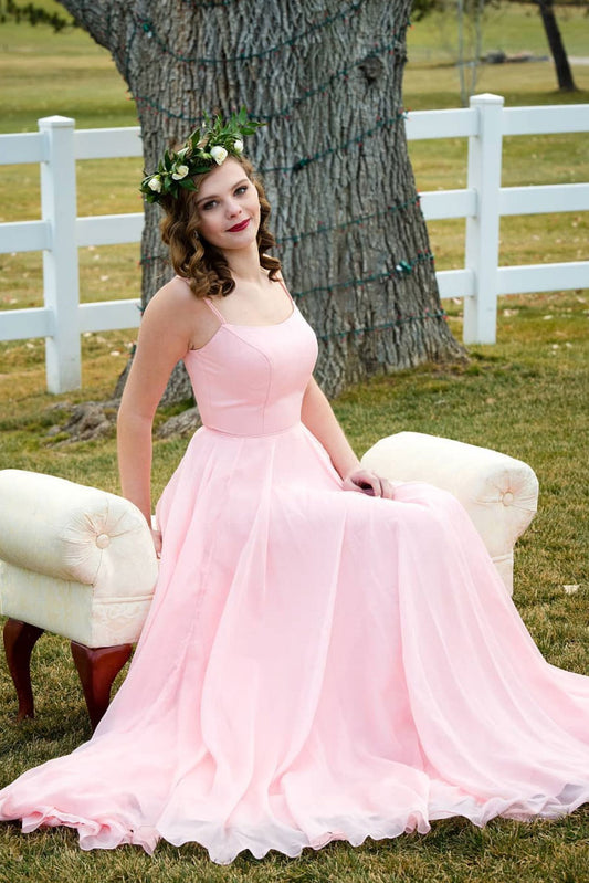 Pink chiffon long prom dress pink chiffon long bridesmaid dress
