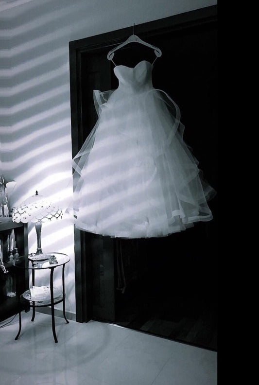 White tulle long prom dress, white tulle evening dress