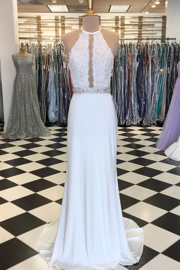 Unique white mermaid long prom dress, white evening dress