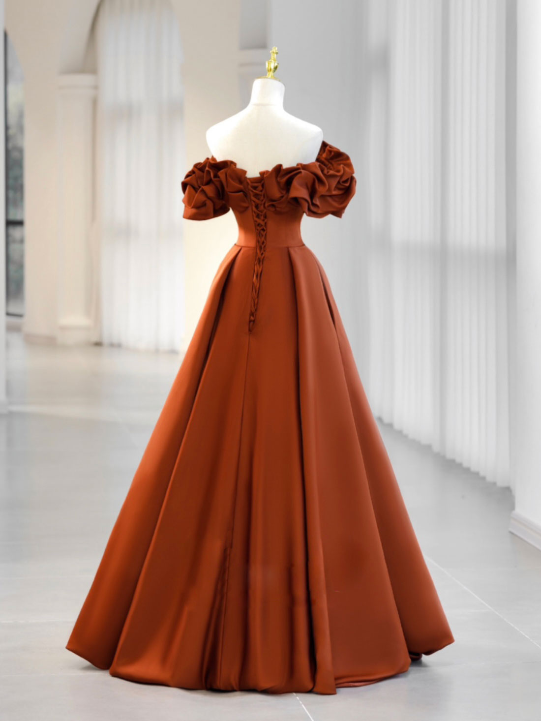Simple A-Line Satin Orange Long Prom Dress, Orange Formal Evening Dress