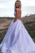 Purple v neck tulle sequin long prom dress purple tulle formal dress