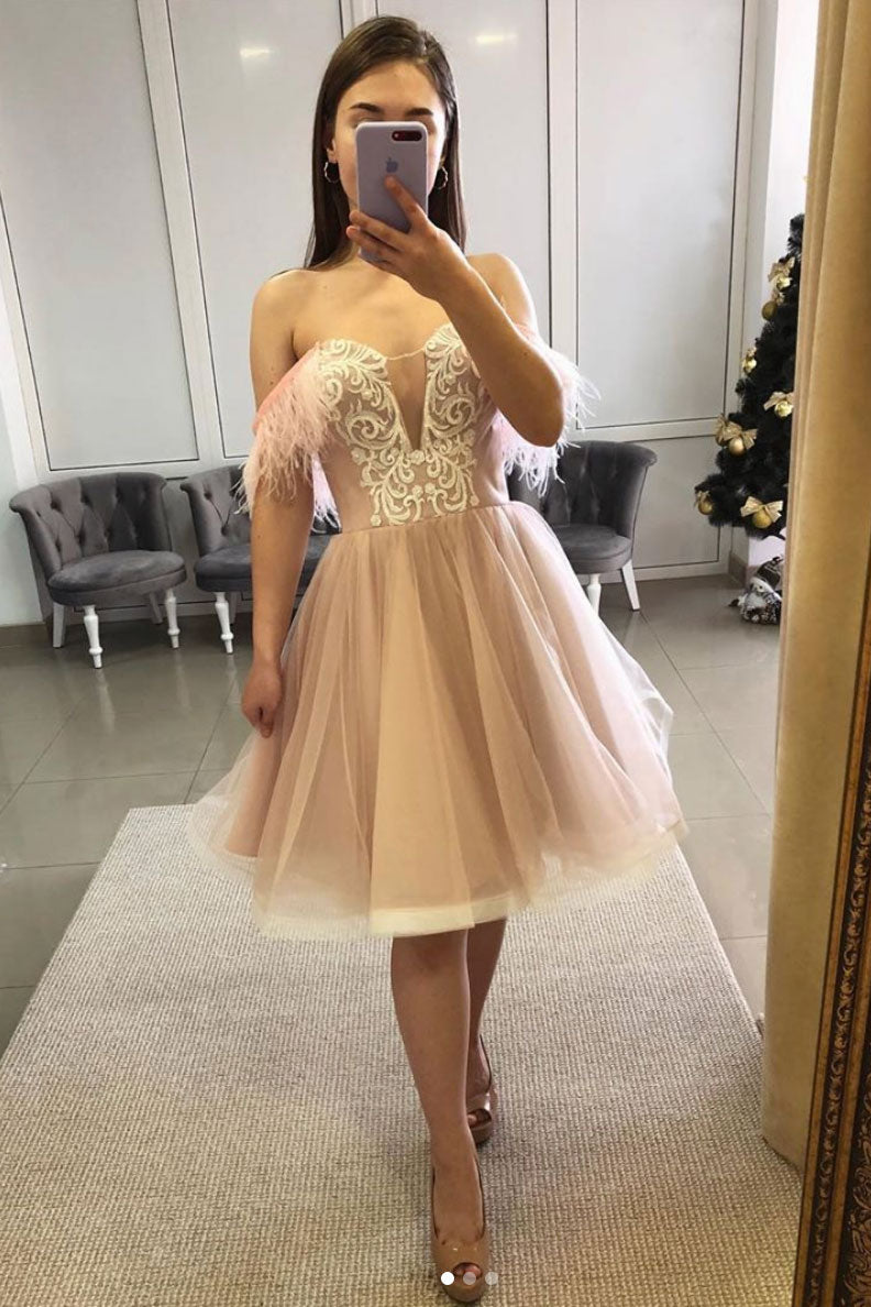Pink sweetheart tulle lace short prom dress pink homecoming dress