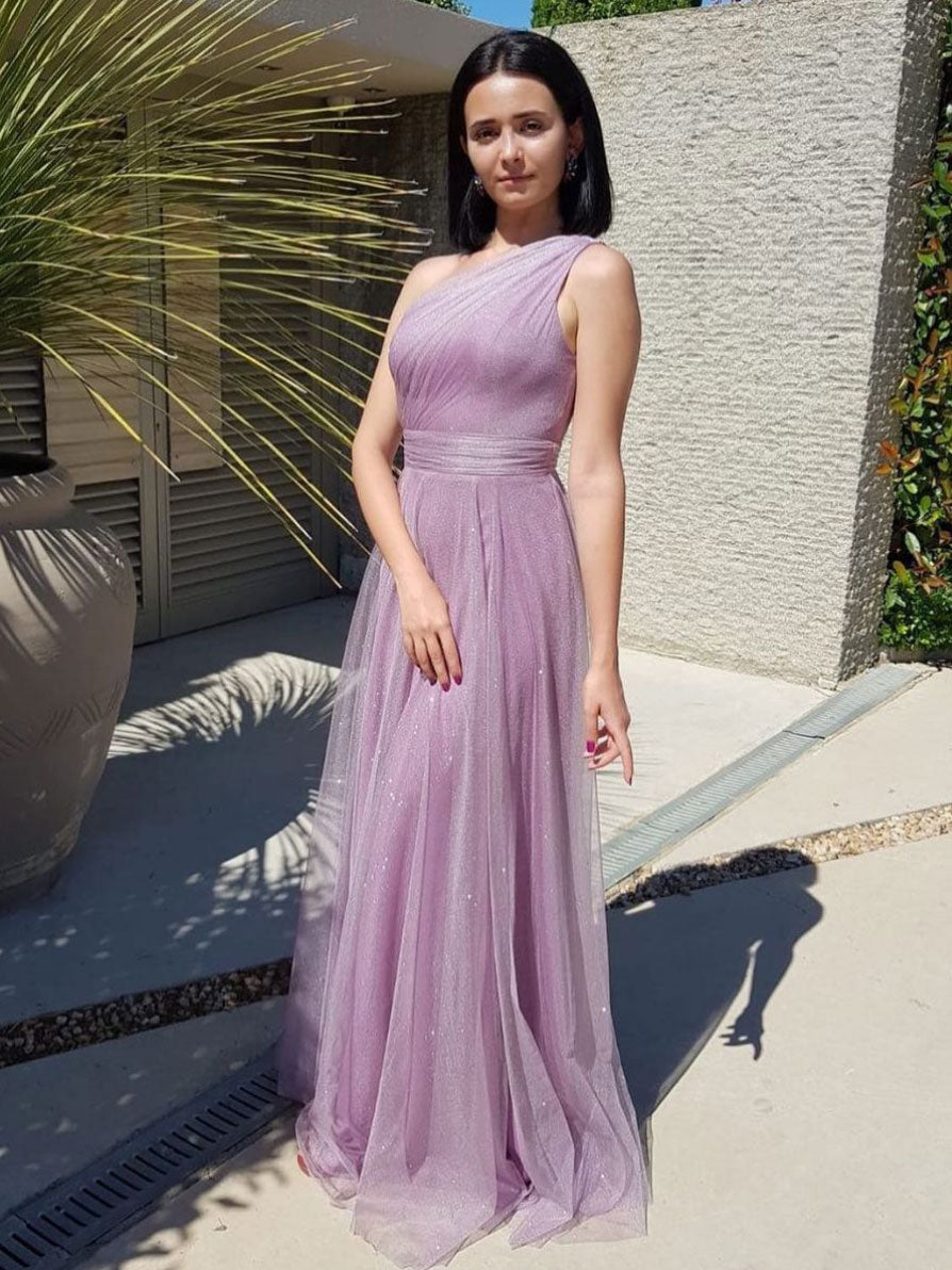 Simple purple tulle long prom dress, purple evening dress