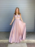 Simple pink satin long prom dress, pink evening dress