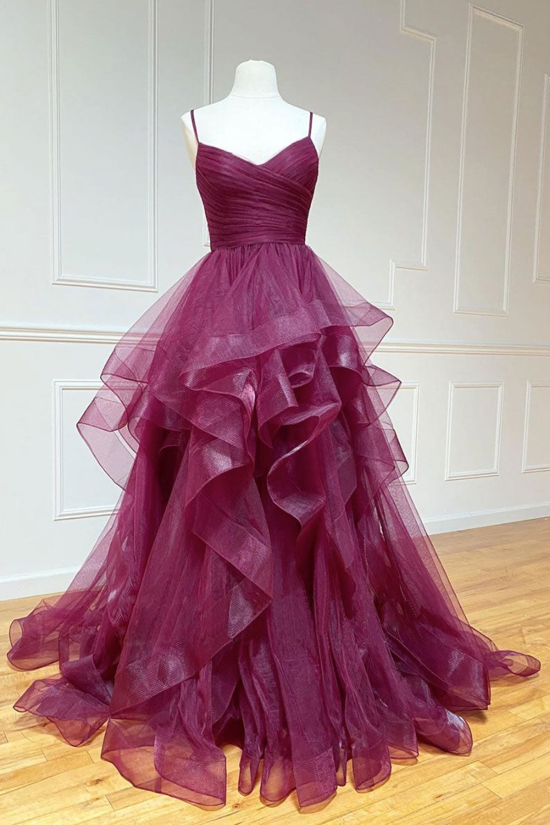 Simple sweetheart tulle long prom gown, tulle formal dress