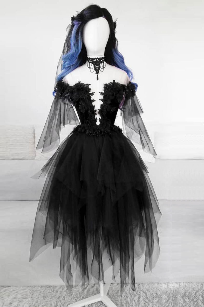 gothic black prom dress round neck tulle lace short black evening dress – dresstby Color:Burgundy as Pictures Comfort Stretch Non-Iron Stripe Babyboo dress Victorian dress Black fitted Bodice has