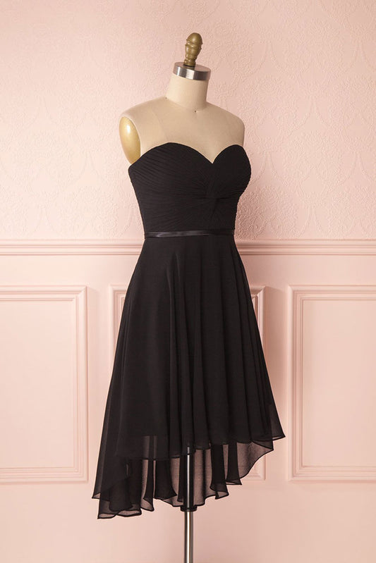 Simple sweetheart neck chiffon short prom dress, black homecoming dress